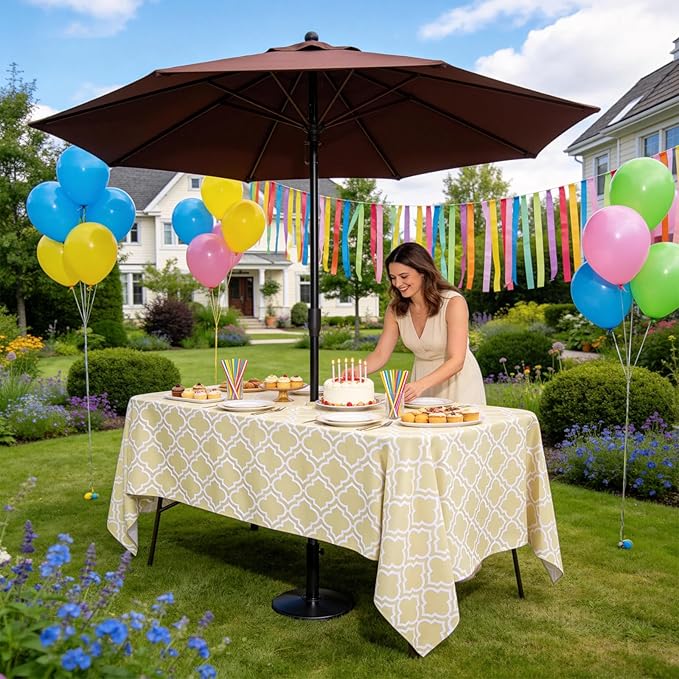 Poise3EHome Outdoor Tablecloth Rectangle with Umbrella Hole Waterproof Spillproof for Patio Table Picnic Camping Spring Summer, Khaki (52X70 Zipper)