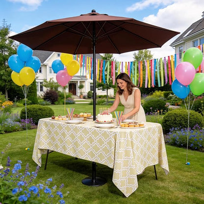 Poise3EHome Outdoor Tablecloth Rectangle with Umbrella Hole Waterproof Spillproof for Patio Table Picnic Camping Spring Summer, Khaki (52X70 Zipper)