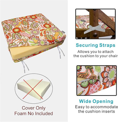NettyPro Patio Cushion Covers Replacement Set 4 Water Repellent UV Resistant Outdoor Cushion Slipcover with Zipper and Tie, 20 x 18 x 4 Inch, Pop Paisley