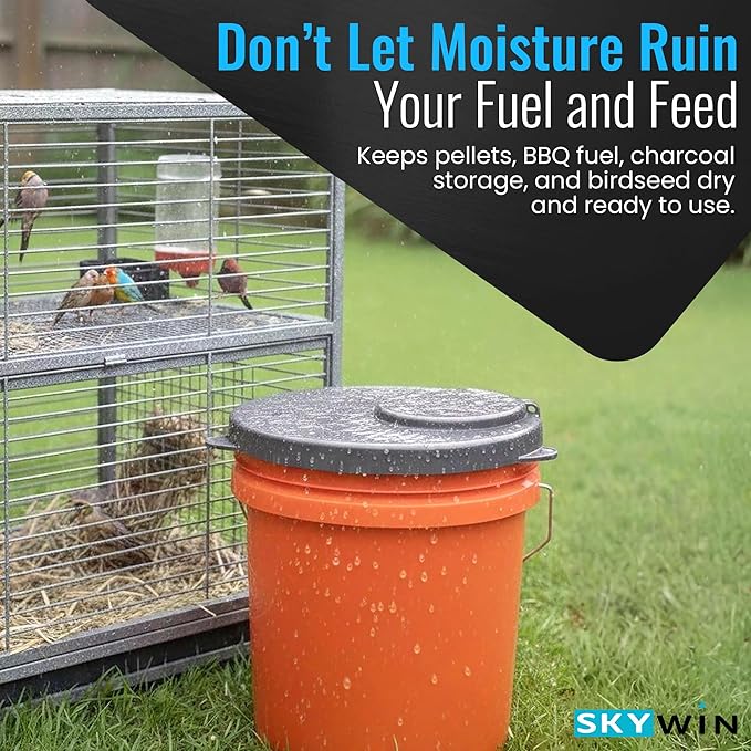 Skywin 5 Gallon Bucket Lid, Seal Lid, Wood Pellet Storage Containers, Bird Seed Container, Lump Charcoal Storage, Weather Resistant Rubber (Bucket Not Included) (Grey)