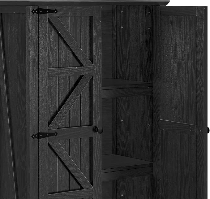 DWVO 64.5" Farmhouse Pantry Cabinet with 2 Drawers & Shelves, Oak Black | Tall Versatile Storage for Living Room, Dining Room, and Hallway