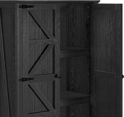 DWVO 64.5" Farmhouse Pantry Cabinet with 2 Drawers & Shelves, Oak Black | Tall Versatile Storage for Living Room, Dining Room, and Hallway