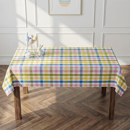 Easter Waterproof Polyester Tablecloth, Pastel Checkered Fabric Table Cover for Spring Party, Kitchen Dining Decor, Easy Care Cloth Tablecloth for Indoor Outdoor Use, W60 x L84 in