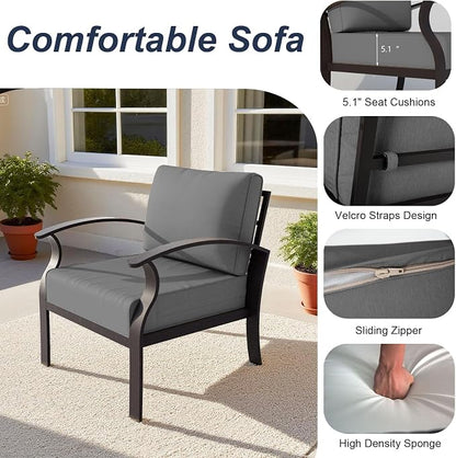 ALAULM Aluminum Patio Furniture Set with Coffee Table Rectangular, 6-seat Outdoor Sectional Furniture w/Swivel Chairs and 2 Ottomans, Patio Conversation Set for Porch, Backyard, Poolside-Grey