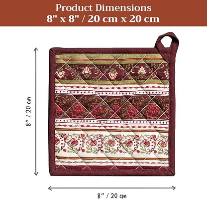 Maison d' Hermine Pot Holders Set 100% Cotton Heat Resistant Potholders 8" x 8" Hot Pads with Loop for Thanksgiving Christmas Decorations Baking Handling Hot Pans (Pack of 2, Reveillon Au Jardin)
