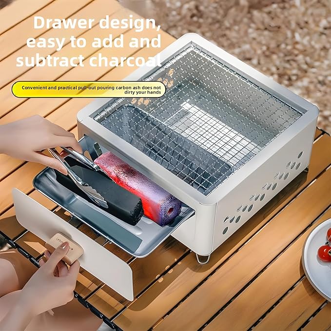 Desktop Charcoal Grill, Charcoals Grills Barbecue Grill Portable BBQ Charcoal Grill for Outdoor Cooking Camping Hiking Picnics Backpacking, Saving Space Grills (Black)