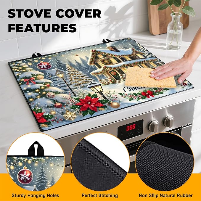 Christmas Stove Top Cover Snowman Stove Top Cover for Home Decoration Kitchen Pad Non-Stick Washable Cooktop Covers Countertop Protector Keep Stove Clean 28"x20" (Snowhouse -1)