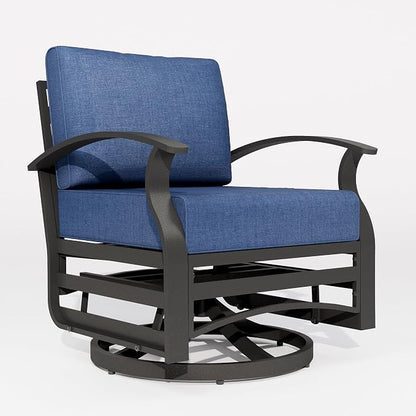 ALAUML Aluminum Outdoor Swivel Chairs High-Back Metal Swivel Rocking Chairs for Patios, Porches, Backyards, and Gardens—DarkBlue