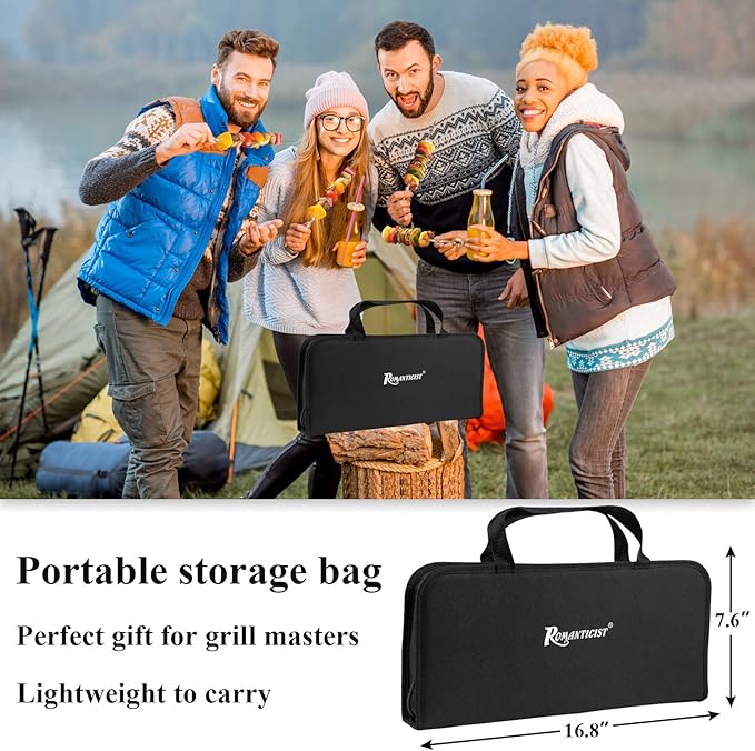 ROMANTICIST 27pcs Heavy Duty Grilling Gifts for Men Dad Fathers Day, Extra Thick BBQ Accessories Tools Set, Stainless Steel Grill Utensils Kit with Meat Claws,Canvas Bag for Outdoor Camping Silver