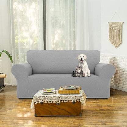 LURKA Stretch Loveseat Couch Cover 1 Piece 2 Cushion Sofa Slipcover, Sliver | Soft Stretch Jacquard, Fits 55"-78" Loveseats, Elastic Bottom for Secure Fit, Machine Washable, Pet & Kid Friendly