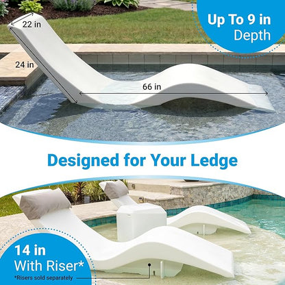 Aqua Outdoors Pool Chaise Lounge Chairs for Ledge & Shelf, Water-Weighted Pool Lounger for Depths Up to 9”, No Screw Plugs & Tools Needed, Classic White Ledge Lounger, Set of 2