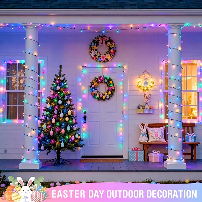 4 Pack Easter Lights Battery Operated, 50 LEDs 16.5ft Pastel String Lights Indoor Outdoor Waterproof, Green Wire Battery Powered Twinkle Lights for Tree Wreath Christmas Easter Decorations