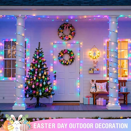 4 Pack Easter Lights Battery Operated, 50 LEDs 16.5ft Pastel String Lights Indoor Outdoor Waterproof, Green Wire Battery Powered Twinkle Lights for Tree Wreath Christmas Easter Decorations