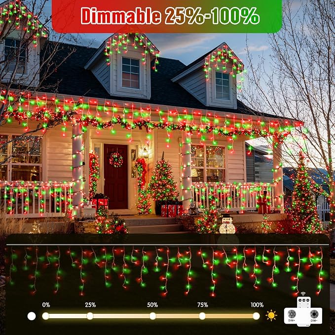JMEXSUSS 400 LED 38.8ft Red and Green Christmas Icicle Lights Outdoor | Icicle Lights Plug in, Hanging Outdoor Indoor for Christmas House Party Holiday Decorations