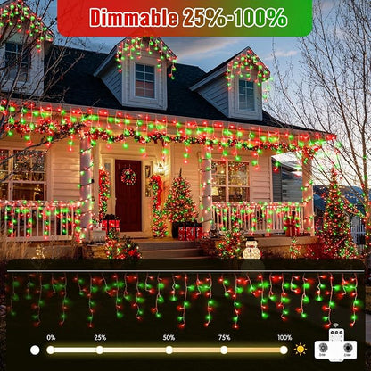 JMEXSUSS 400 LED 38.8ft Red and Green Christmas Icicle Lights Outdoor | Icicle Lights Plug in, Hanging Outdoor Indoor for Christmas House Party Holiday Decorations