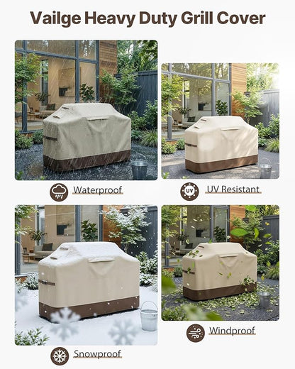 Vailge Grill Cover for Outdoor Grill,55-inch Waterproof BBQ Cover,600D Heavy Duty Gas Grill Cover, UV & Dust & Rip & Fading Resistant,Suitable for Weber, Brinkmann, Char Broil Grills and More,Beige