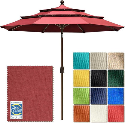 EliteShade USA 10-Year-Non-Fading 9ft 3-Tier Market Patio Umbrella, Commercial Grade Outdoor Table Umbrella with Crank Open, Windproof & UPF 50+ UV Protection, Heavy Duty Ventilation for Garden, Deck, Pool, Backyard, Beach & Bistro, Burgundy