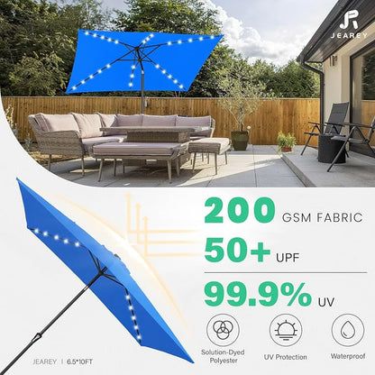 JEAREY 6.5x10' Rectangle LED Lighted Umbrella Patio Umbrella Outdoor w/Tilt | Solar Market Umbrellas with 6 Sturdy Ribs, UV Protection Waterproof Sunproof for Pool, Deck, Backyard(Royal Blue)