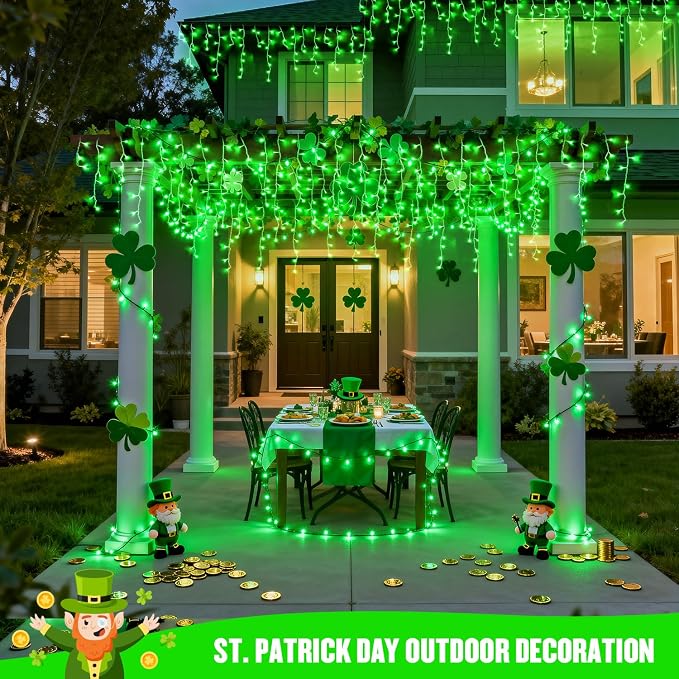 JMEXSUSS Green Icicle Christmas Lights Outdoor, 400 LED 38.8Ft | Connectable String Lights Plug in Indoor Outdoor, Icicle Lights for St Patrick's Day House Fireplace Party Yard Decoration