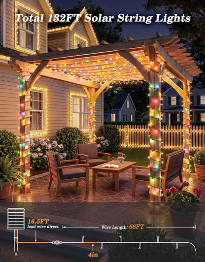 2 Pack 200LED Solar Christmas String Lights Outdoor Waterproof | Total 132FT Twinkle Lights with 8 Lighting Modes Remote for Outside Christmas Trees Decorations, Warm White & Multicolor