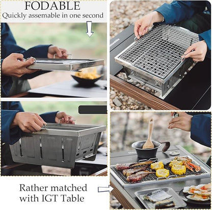 Naturehike Stainless Steel Camping Portable Grill, Folding Portable BBQ Charcoal Grill-Available with IGT Table, Compact Smoker, for Backyard Party,Picnic,Outdoor Cooking