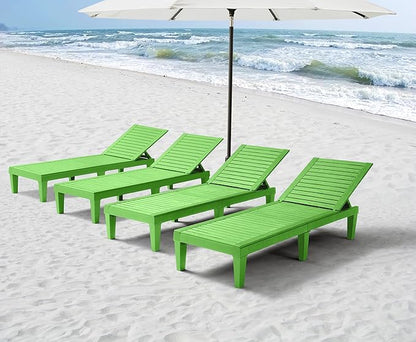 Nestl Sun Tanning Chair - Lime Green Chaise Lounge Chair Outdoor, Lightweight Pool Lounge Chairs Set of 12, Adjustable 5-Position Reclining Lawn Chair, Waterproof Beach Outdoor Lounge Chairs