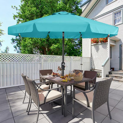 MASTERCANOPY 10ft Patio Umbrella with Valance, Crank & Tilt, Turquoise | 8 ribs, UV/fade-resist, waterproof, vent, for garden/deck/yard/pool