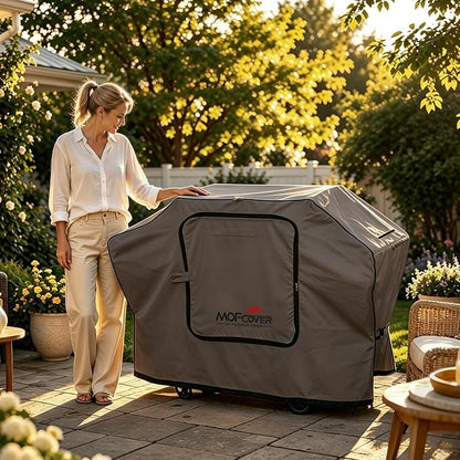 Exclusive Foldable 72 inch Grill Cover, 600D Heavy Duty Large Outdoor BBQ Cover for 6 Burners Grill Weber Nexgrill CharBroil Monument, Coffee