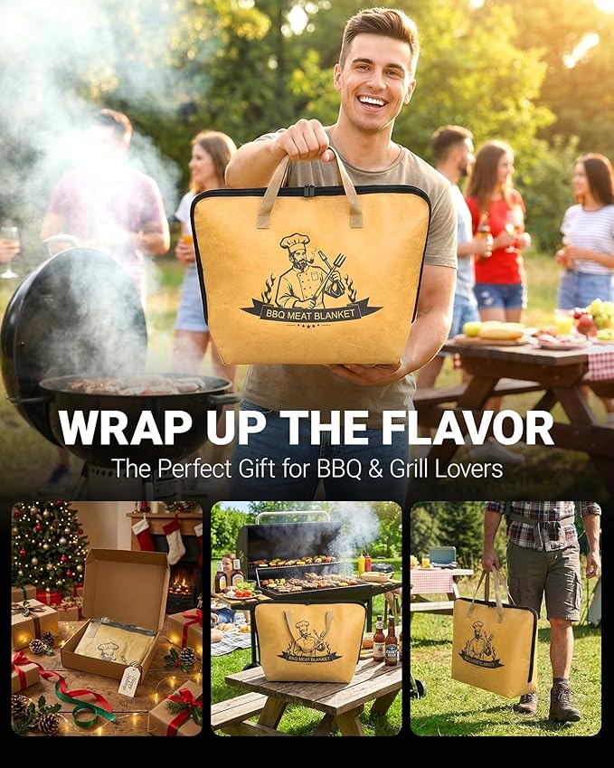 BBQ Blanket for Resting Meat,24in Reusable Insulated Meat Resting Bag with Wide Mouth for Brisket,Turkey,Pork Shoulder,Grill and Smoker Accessories,Camping Outdoor Gifts for Men Dad