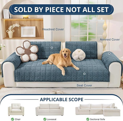 OstepDecor Couch Cover for Dogs, Washable Non Slip Sofa Cover for Pets | Soft Couch Covers for Sofa, Loveseat and Sectional, Furniture Protector Against Pet Hair & Dirt (35.4" x 70.9", Blue)