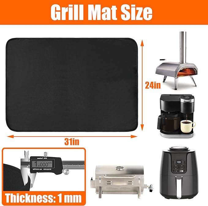 Thicking 24x31in Heat Resistant Grill Mats for Outdoor Grill 17in & 22in Blackstone Griddle to Protect Your Prep Table Grill Mat - Fire Proof & Water Proof & Oil Proof BBQ Mat Air Fryer Mat