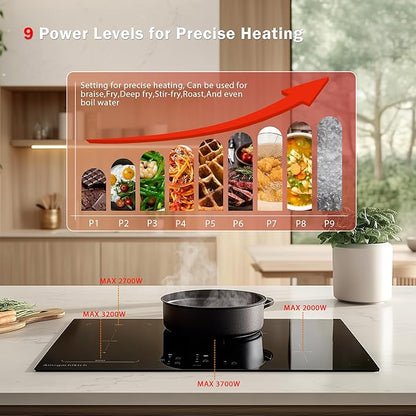 30 Inch Induction Cooktop - 4 Burner Built-In Electric Stove with Bridge-SYNC, Booster, Timer & Child Lock | 9000W 220-240V Hardwired, Black Glass Top