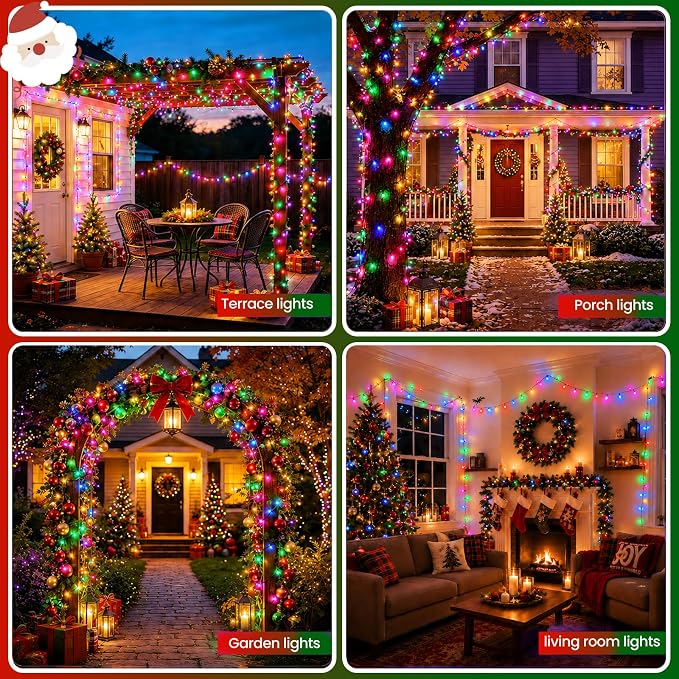 Solar Christmas Lights Outdoor Waterproof Solar Powered String Lights for Christmas Decorations, Total 100LED 45FT for Yard Pathway Garden Fence, 8 Modes 50LED x 2 Packs, Colorful