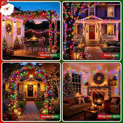 Solar Christmas Lights Outdoor Waterproof Solar Powered String Lights for Christmas Decorations, Total 100LED 45FT for Yard Pathway Garden Fence, 8 Modes 50LED x 2 Packs, Colorful