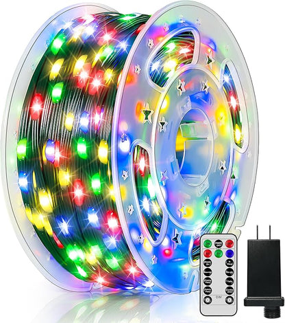 BrightChristmas 300 LED 98 FT Christmas Lights, Waterproof Outdoor String Lights with Remote and Timer, Christmas Tree Lights with 8 Modes Dimmable, Fairy Lights for Holiday Decor (Multicolor)