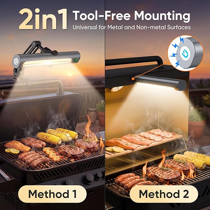 Grill Light BBQ Accessories Rechargeable: Bright 300lm LED Grill Light - IPX5 Waterproof & 3H Fast USB-C Charging - Magnetic & 360° Handle Mount Smoke Accessories - Grilling Gifts for Men Dad Husband
