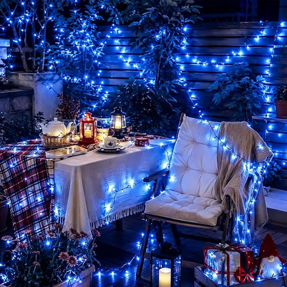 YEGUO Solar String Lights Outdoor Waterproof, 2 Packs Each 33ft 100 LED Blue Lights, 8 Modes Twinkle Light for Christmas Tree Outside Garden Yard Xmas Decor
