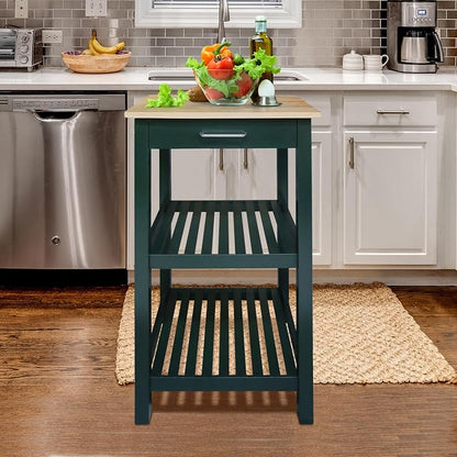 Casual Home Sunrise (Small) with Solid Harvest Hardwood Top Kitchen Island, 22.75" W, Natural/Hunter Green