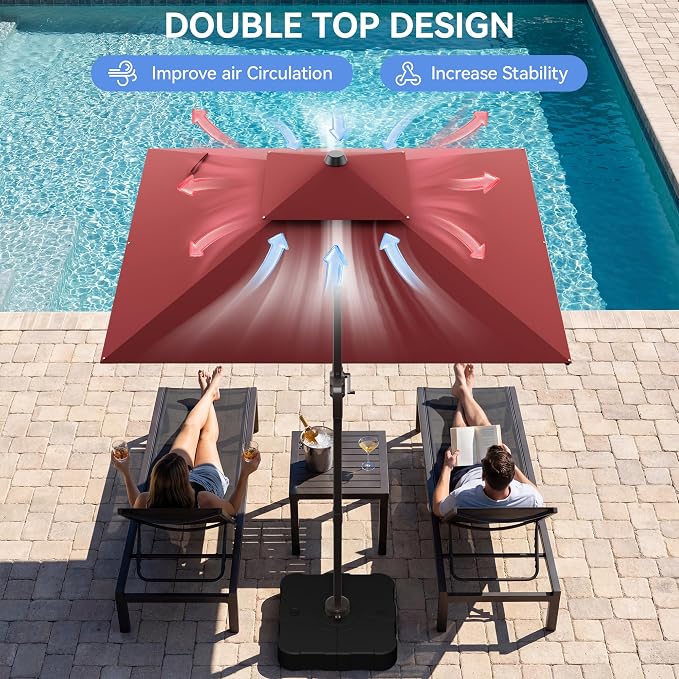10x10FT Cantilever Outdoor Patio Umbrellas，Double Top Large Square Umbrella Heavy Duty 360°Rotation Offset Outdoor Sun Shade Umbrella for Garden Deck Pool Backyard Patio, Red
