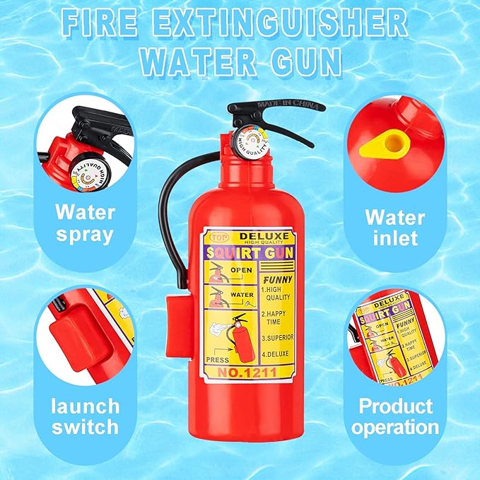 CCINEE 12Pack Fire Extinguisher Toys Mini Water Firemen Squirter Water Water Squirt Gun for Kids Teens Adults Summer Outdoor Games Birthday Swimming Pool Party Favors,4.2Inch