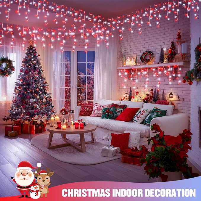 JMEXSUSS 400 LED 38.8 Ft Red and White Icicle Christmas Lights for Outside | Connectable Icicle String Lights Plug in with Remote, 8 Modes Christmas Lights Indoor Outdoor for Party Christmas Eave Decor