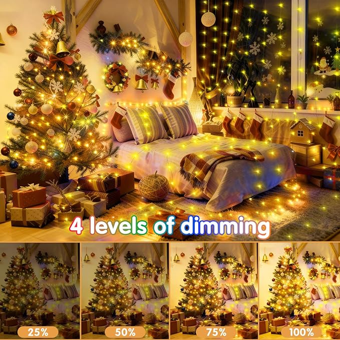 KNONEW 532FT 1600LED Green Wire Outdoor Fairy Lights Plug in Warm White | Timer,Memory,Dimmable,Remote,Waterproof,Green Wire,Invisible in Greenery,for Garden,Wedding,Party, Indoor/Outdoor, Christmas