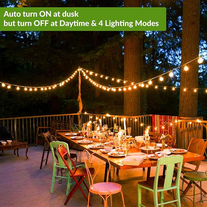 200FT(2 x100FT) G40 Solar String Lights, Globe Outdoor String Lights with 104 E12 Waterproof LED Bulbs, 2700K Shatterproof Patio Lights, Solar Powered Hanging Lights for Christmas Patio Backyard Porch