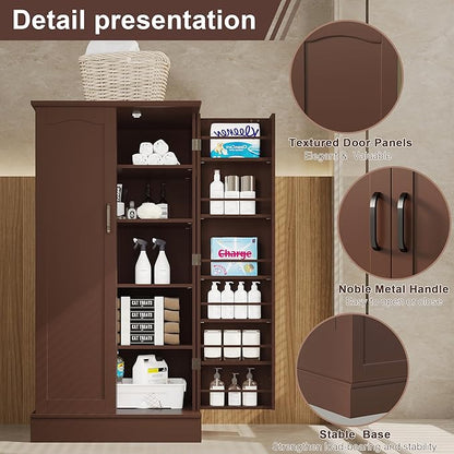 kepptory 47” Pantry Cabinet, Kitchen Pantry Storage Cabinet with Doors & Adjustable Shelves, Brown Freestanding Buffet Cupboards Sideboard for Living Room and Dinning Room, Sturdy and Durable