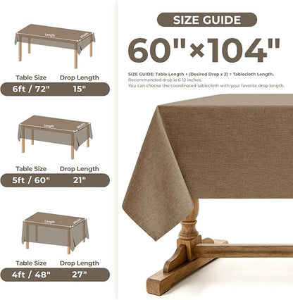 Decorelia Faux Linen Tablecloth for Dining Room, 60 x 104 Inch (8-10 Seats), Coffee