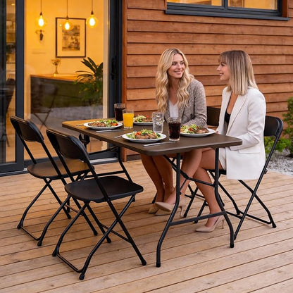 Folding Table, 5ft Portable Foldable Table Picnic Table with Carry Handle Plastic Table, Brown