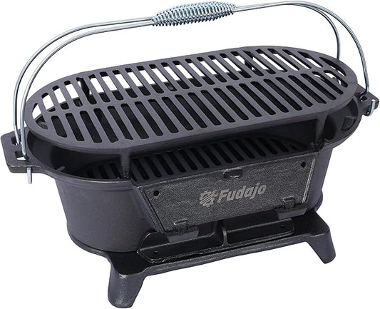 Cast Iron Hibachi Grill Outdoor, Portable Charcoal BBQ Cooker for Camping, Tailgating & Patio Grilling, Compact Durable Tabletop Skillet, Heavy-Duty Upgraded for 2026 (Oval)