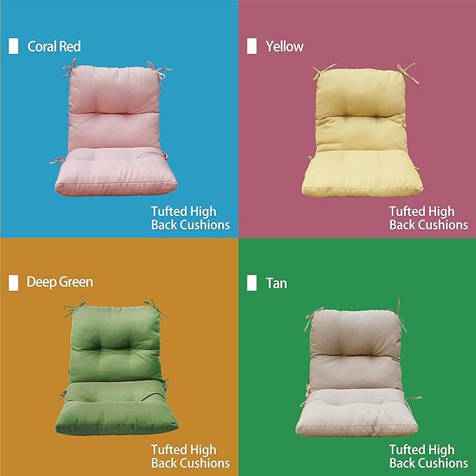 Outdoor Chair Cushions, Fade Resistant Replacement Tufted Cushion for Patio Dining Chair, Set of 2 (Olefin Mixed Yellow/Grey)