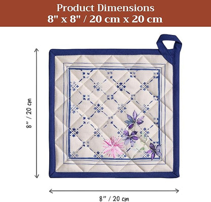 Maison d' Hermine Pot Holders 100% Cotton Heat Resistant Potholders 8" x 8" Hot Pads with Loop BBQ Cooking Baking Hotel Farmhouse Kitchen Handling Hot Pans Spring Summer (Pack of 2, Faience)