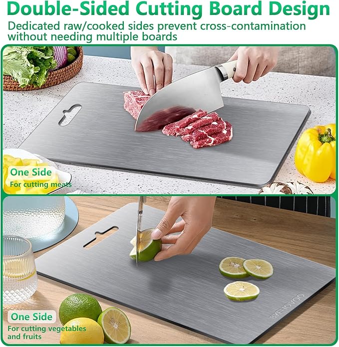 Titanium Cutting Board for Kitchen Set of 3,100% Pure Titanium Cutting Boards Double Sided Non-Toxic Hygiene Dishwasher-Safe Food Grade Metal Chopping Board for Meat,Fruit & Vegetables